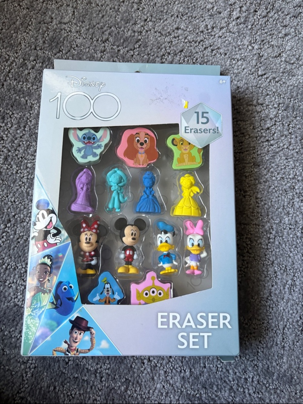 Disney Character Eraser Set - Blue, Yellow, Pink, Red, Purple, Teal
